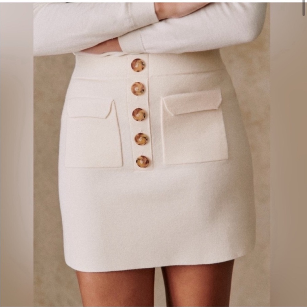 Sézane Sorena Cream Button-Front Skirt